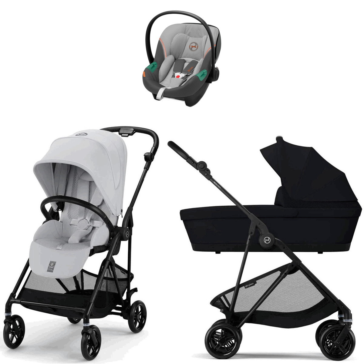 Коляска Cybex Melio Carbon Aton S2 i-Size Lava Grey 3 в 1 Fog Grey/Magic Black с дождевиками
