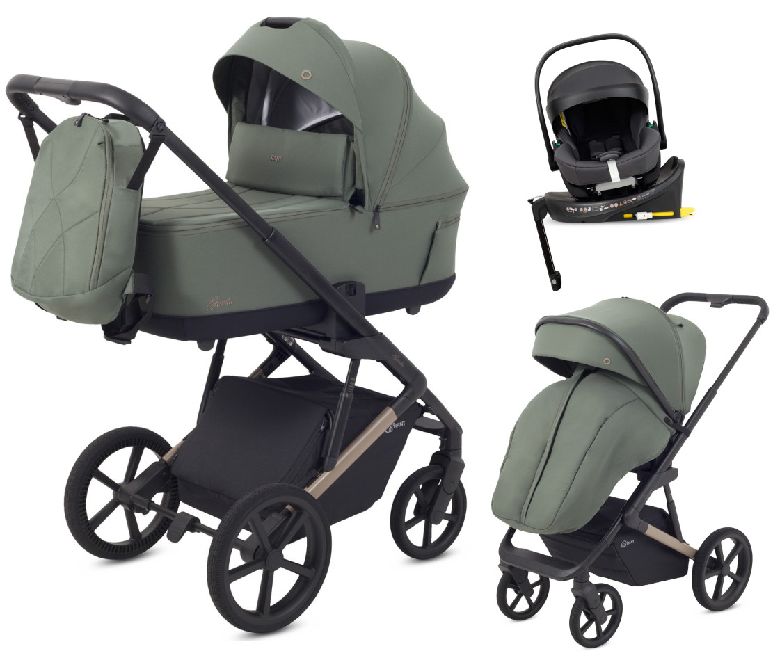 Детская коляска Rant Garda 4 в 1 с автокреслом Perla Graphite и базой Olive