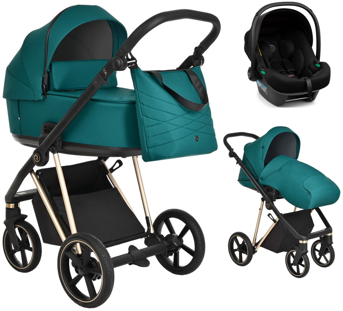 Детская коляска Roan Sol Luxury 3 в 1 с автокреслом Tutis Elo Lux Black RSL/4045 Deep Lake/Gold