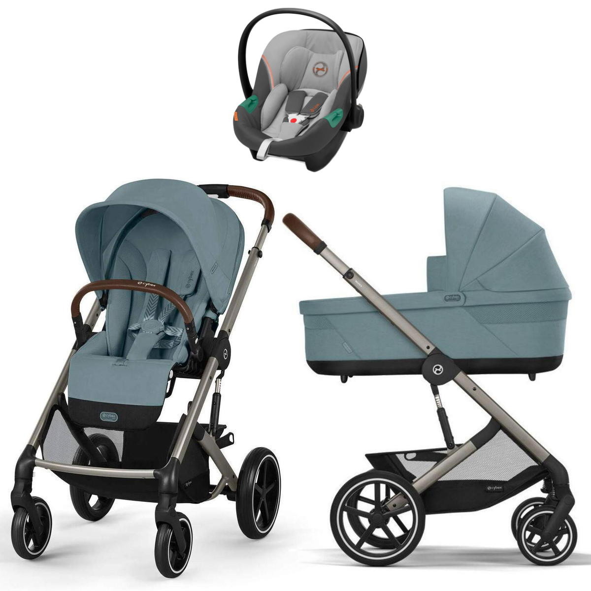 Коляска Cybex Balios S Lux TPE complete Aton S2 Lava Grey 3 в 1 Stormy Blue с дождевиками