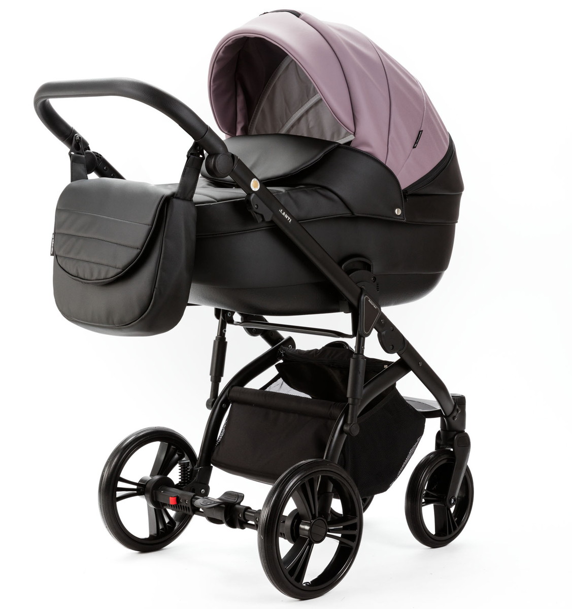 Детская коляска Adamex Lanti Deluxe 2 в 1 LN-SD106 (СИРЕНЕВ.КОЖА + ЧЕРН. КОЖА)