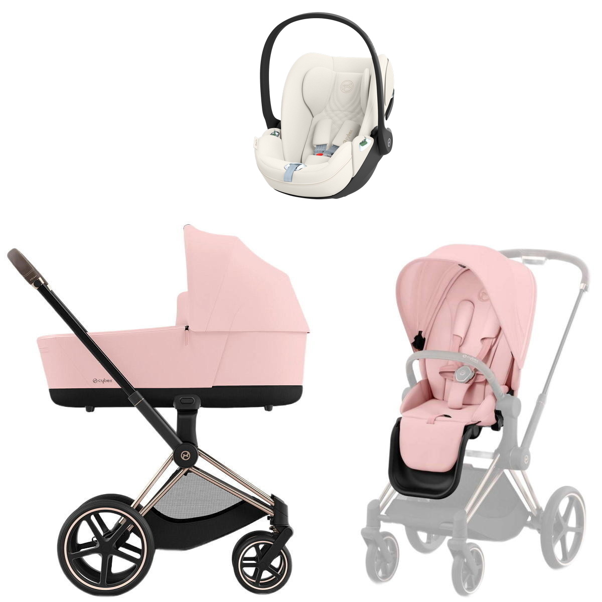 Коляска Cybex Priam IV Rosegold complete Cloud T Off White Plus 3 в 1 Peach Pink