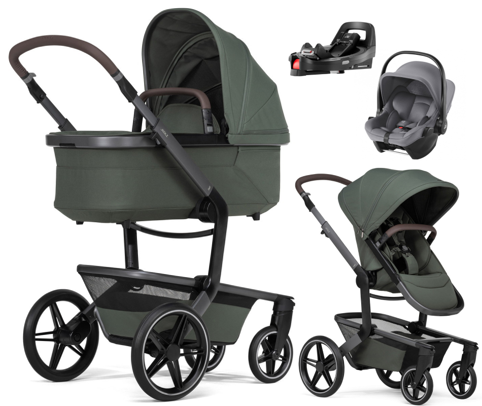 Детская коляска 4 в 1 Joolz Day 5 и автокресло Baby-Safe Core Frost Grey и база Vario Base 5Z Forest Green