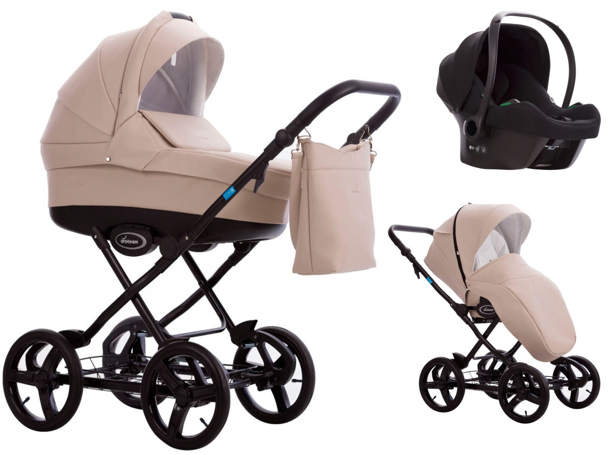 Детская коляска AroTeam Cocoline Prima 3 в 1 с автокреслом Avionaut Cosmo 02 св.бежевая кожа