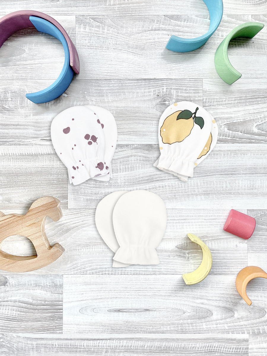 Рукавички-антицарапки Mjolk Лимоны, Кляксы, Ecru сет из 3х пар