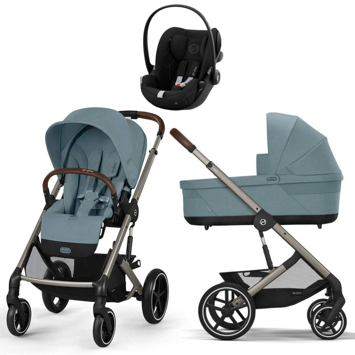 Коляска Cybex Balios S Lux TPE 2025 Cloud G i-Size Moon Black 3 в 1 Stormy Blue с дождевиками