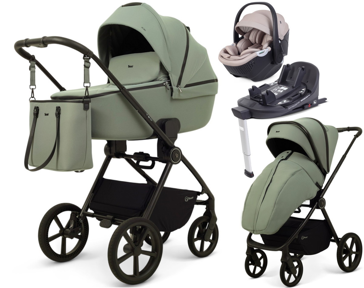 Детская коляска Rant Teo Soft 4 в 1 с автокреслом Aster Zero Beige и базой Olive