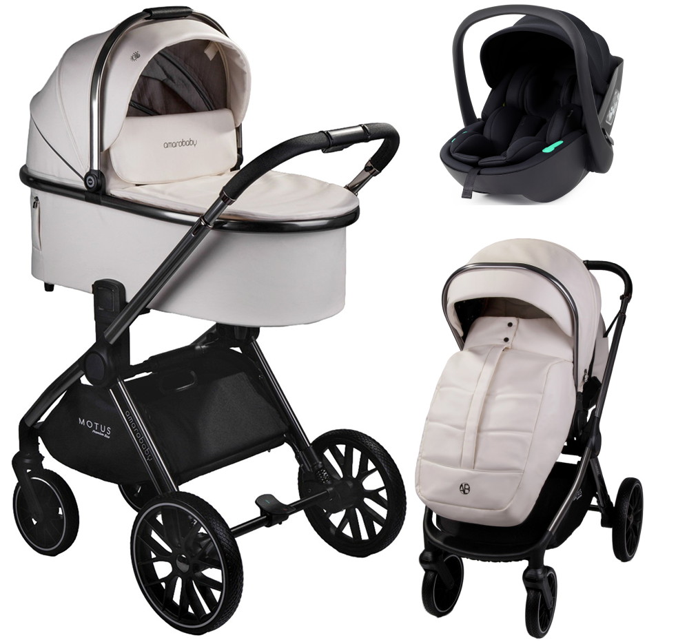 Детская коляска AmaroBaby Motus Premium Ecco 3 в 1 с автокреслом Rant Miro Black молочный