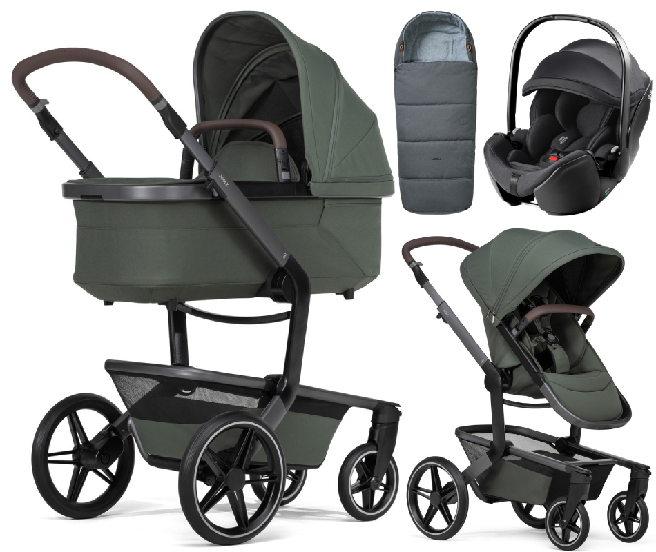 Детская коляска 3 в 1 Joolz Day 5 и автокресло Britax Roemer Baby-Safe Pro Classic Deep Black без адаптеров + конверт в подарок Forest green