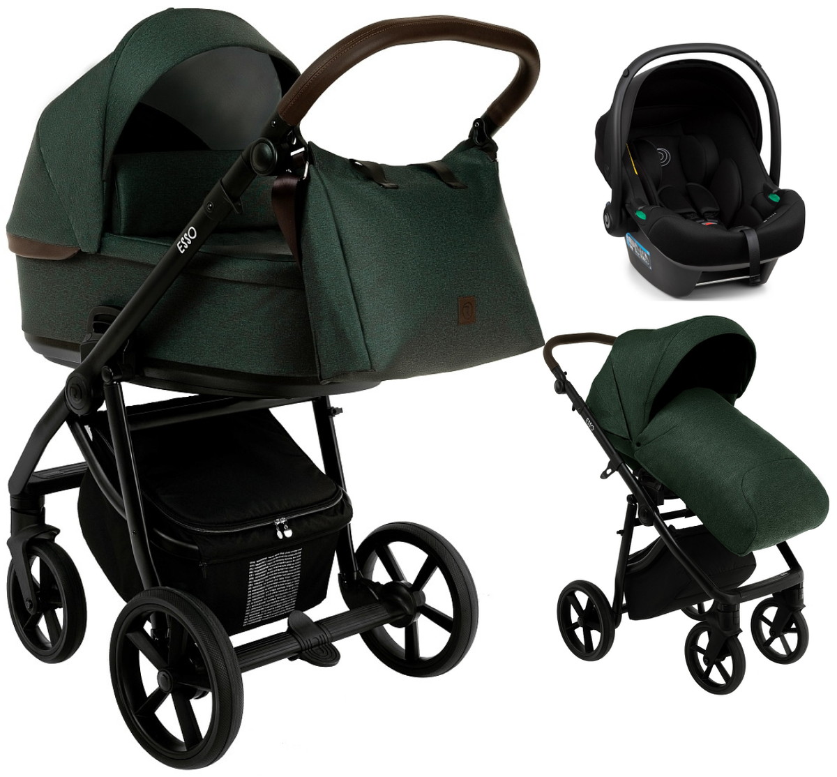 Детская коляска Roan Esso 2025 3 в 1 с автокреслом Tutis Elo Lux Black ESS113/1 Dark Green/Black