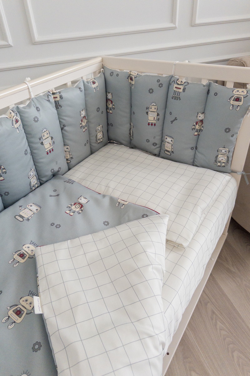 Комплект в кровать Lappetti РобоМалыши универсальный,стеганые бортики 6 пр. 6166 серый