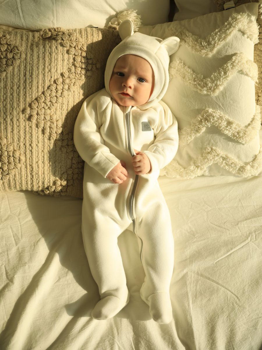 Комбинезон Little Star Мишка с капюшоном футер с начесом 30321 (ЧЗ-мз) крем 62