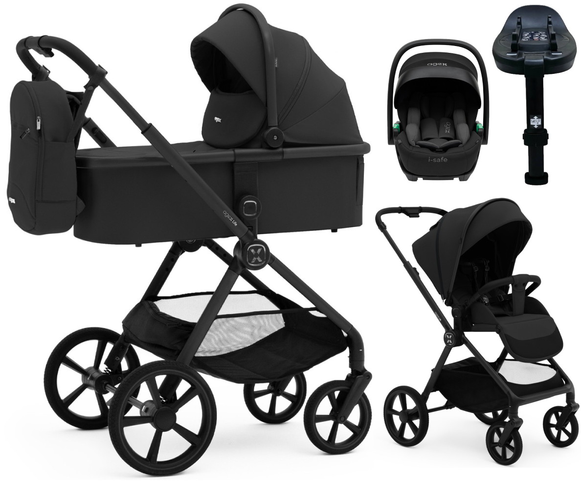 Коляска Agex Life 4 в 1 матовая рама с автокреслом i-Safe S Black и базой ALB583 Black (Черный)