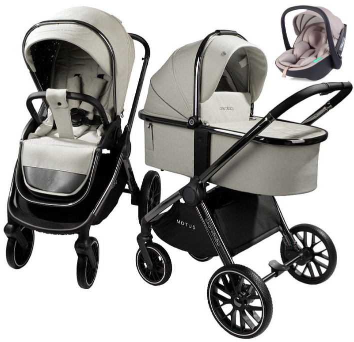 Детская коляска AmaroBaby Motus V2 3 в 1 с автокреслом Rant Miro Beige белый