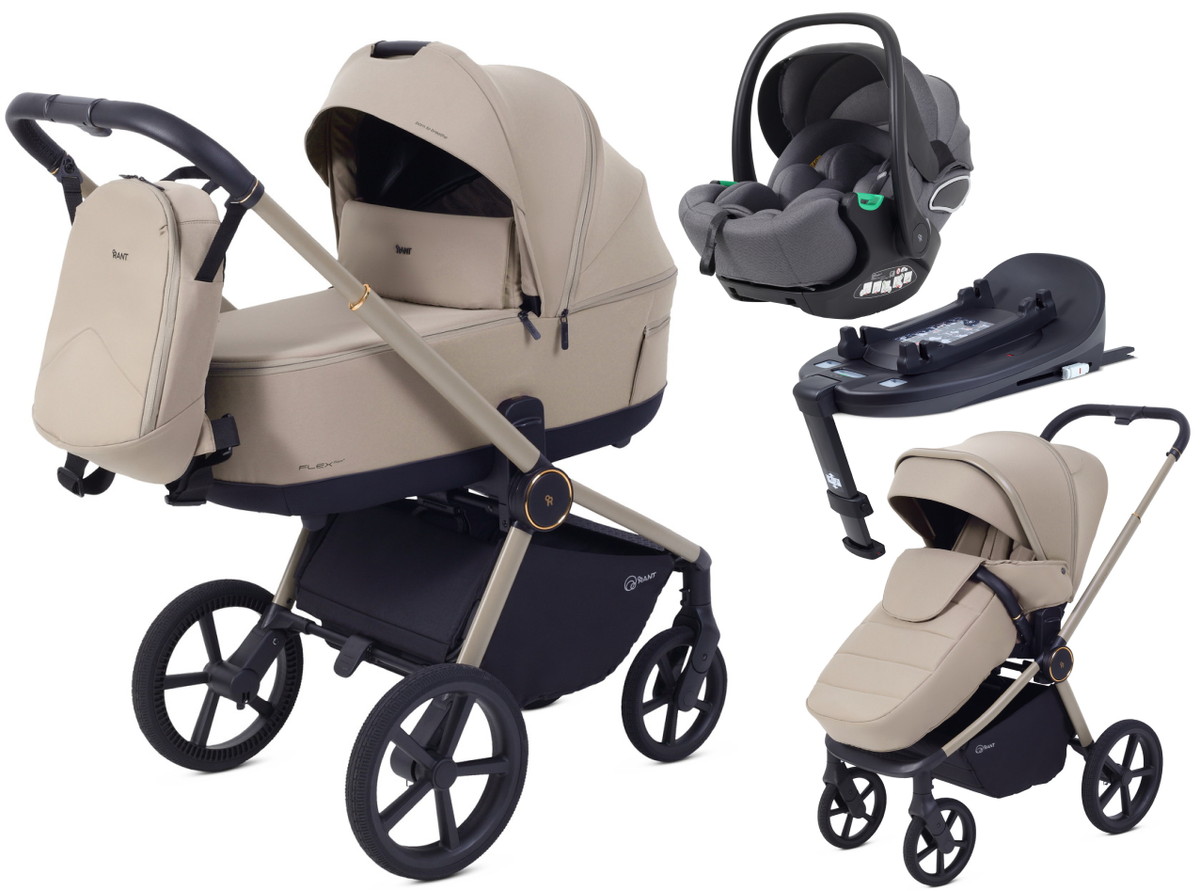 Детская коляска Rant Flex Therm Soft 4 в 1 с автокреслом Evomax Grey и базой Sandy Beige