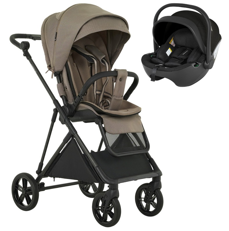 Детская прогулочная коляска Pituso Carbon RX c автокреслом Baesa Pro Black Tuareg Beige/рама carbon