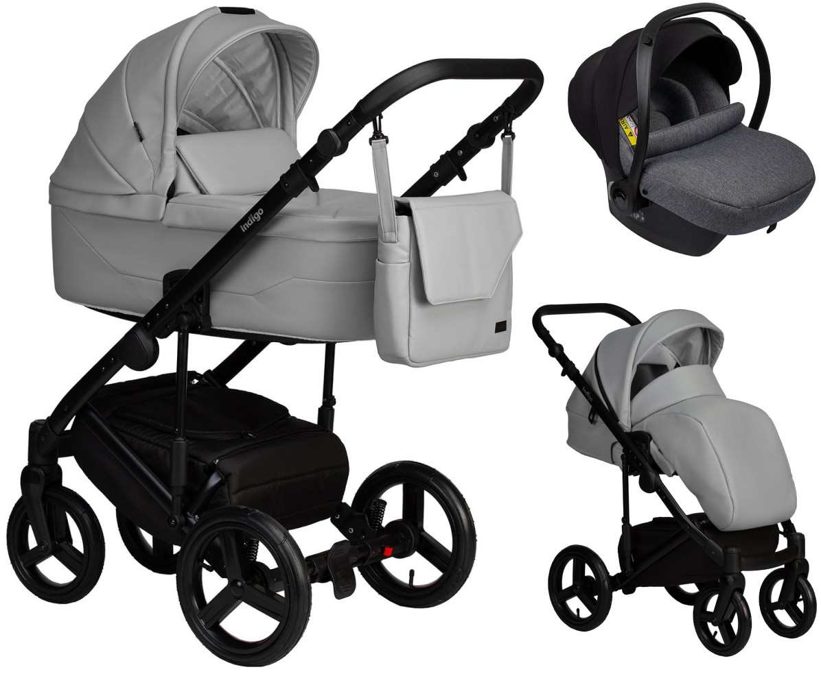 Детская коляска Indigo Lamar 3 в 1 с автокреслом Avionaut Cosmo Grey La06 св.серая кожа