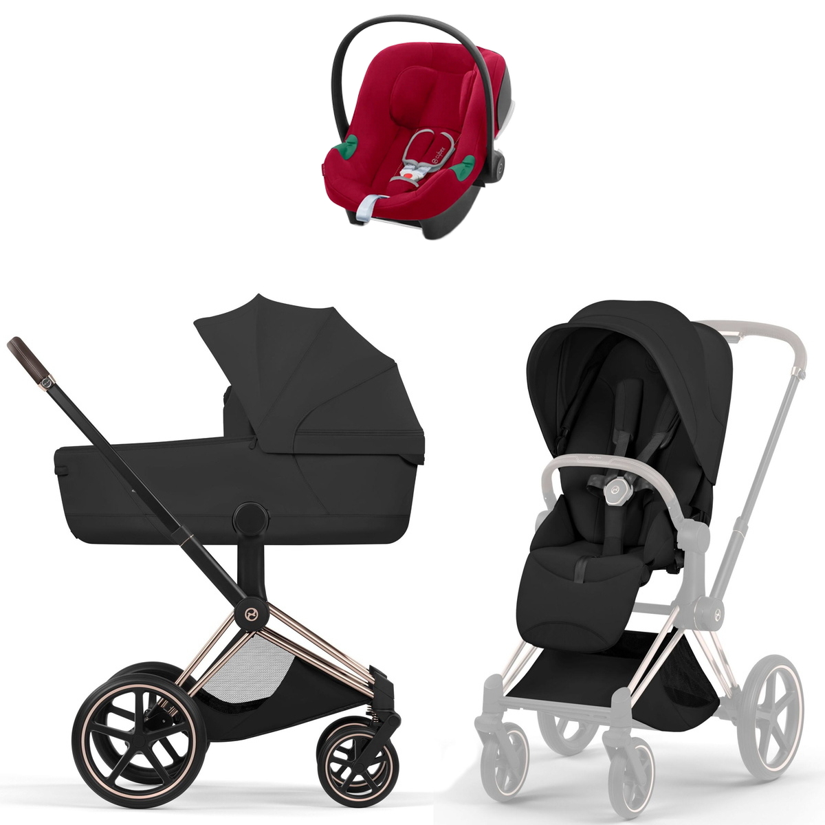 Коляска Cybex Priam V Rosegold Style Aton B2 Dynamic Red 3 в 1 Sepia Black
