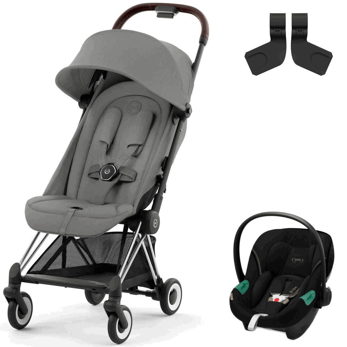 Коляска Cybex Coya Chrome Frame Aton S2 i-Size Moon Black Mirage Grey с дождевиком