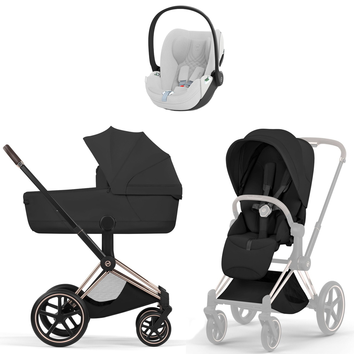 Коляска Cybex Priam V Rosegold Style Cloud T Platinum White Plus 3 в 1 Sepia Black