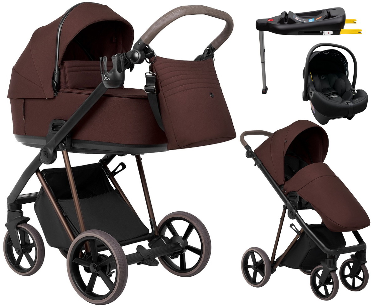 Детская коляска Roan Sol Vintage Luxury 2.0 4 в 1 с автокреслом Tutis Elo Lux EduSky Black и базой VIN 07/SF Sweet Fig/Bronze/руч.Capp/к.Capp