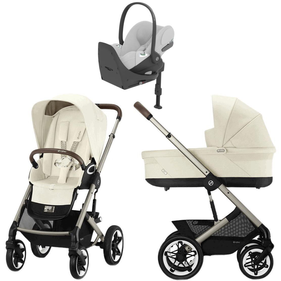 Коляска Cybex Talos S Lux TPE complete Cloud T Platinum White Plus Base T 4 в 1 Seashell Beige с дождевиками