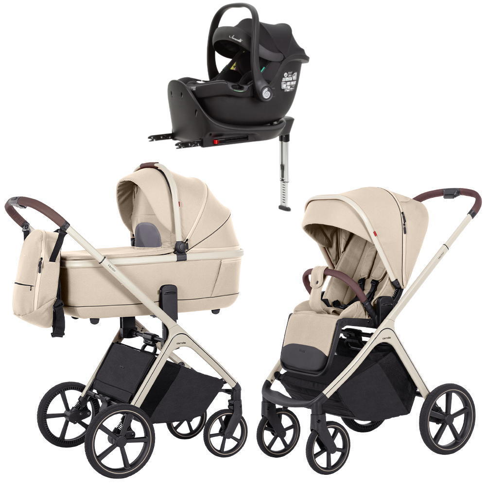 Коляска Carrello Vector CRL-6550 Ammonite AY329 Pro Absolute Black с базой Isofix 3 в 1 Seashell Beige