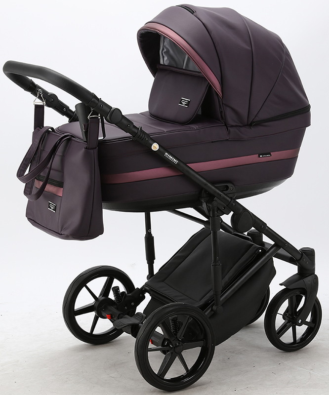 Детская коляска Adamex Rimini Deluxe 2 в 1 RI236 сливовая кожа+т.сирень.перл.отделка