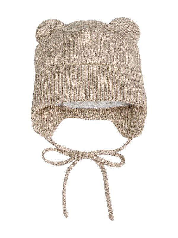 Шапочка вязаная AmaroBaby Pure Love Bear с подкладом песочный 38
