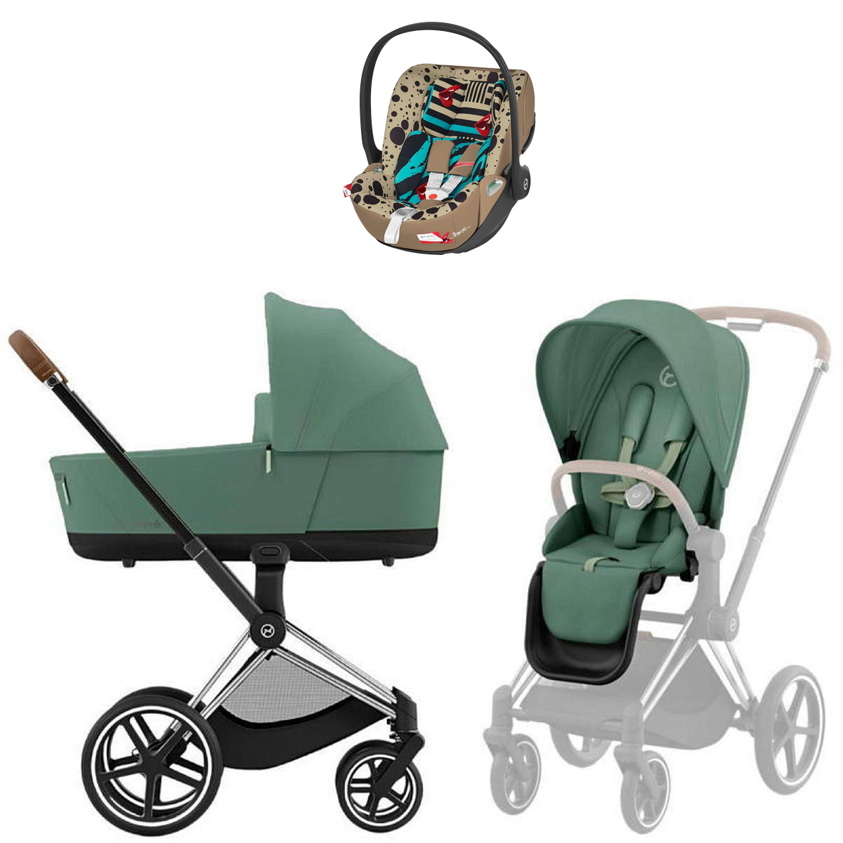 Коляска Cybex Priam IV Chrome Brown complete Cloud T One Love 3 в 1 Leaf Green