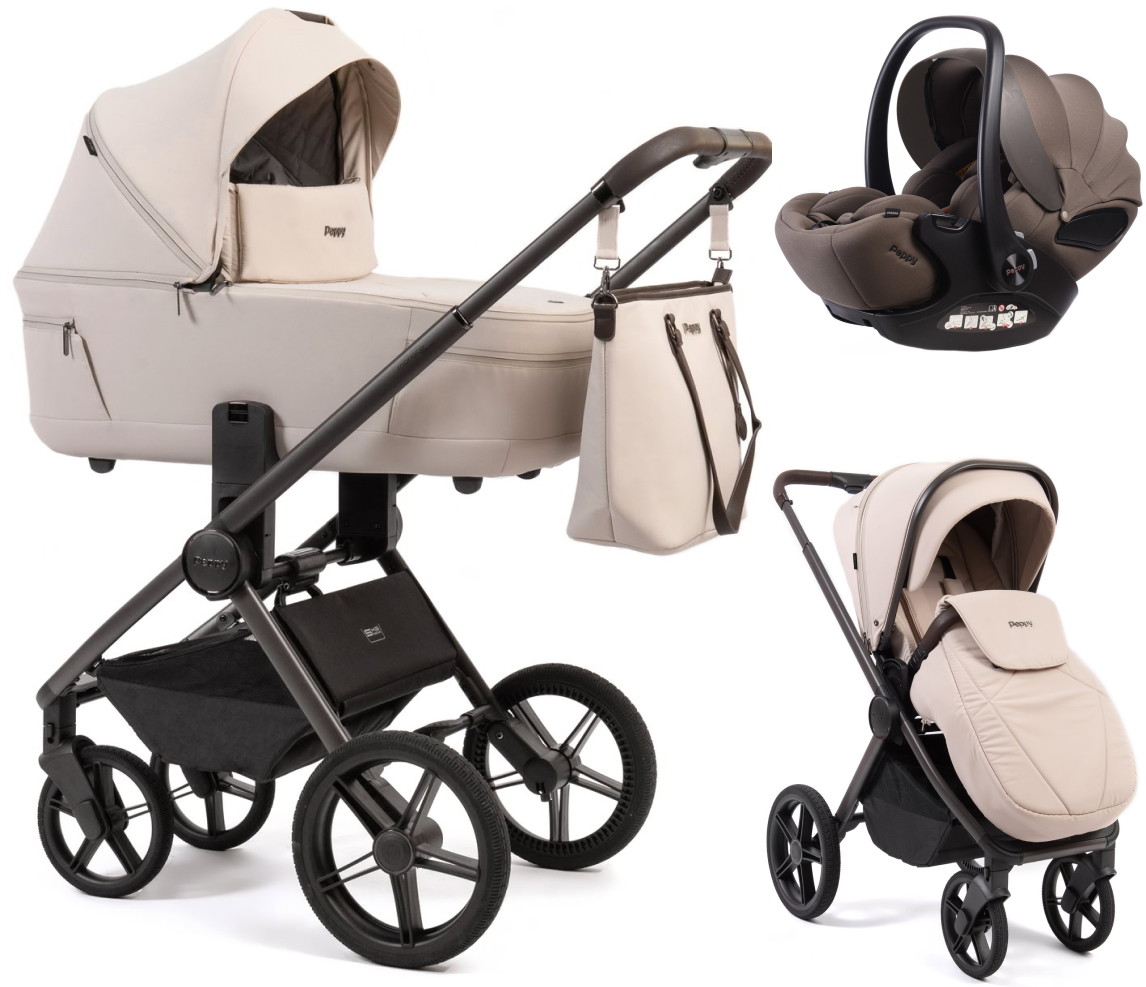 Детская коляска Peppy Monaco Thermo 3 в 1 с автокреслом Verona Brown Beige (молочный), рама серо-коричневая