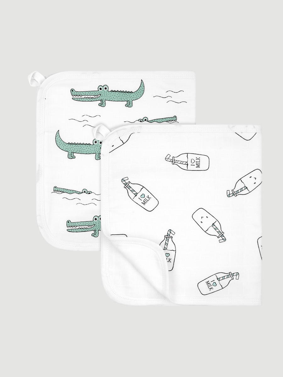 Муслиновые салфетки для кормления Mjolk 2 шт 26х55 см Молоко/Крокодилы