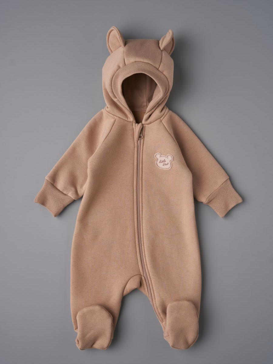 Комбинезон Little Star Мишка с капюшоном футер с начесом 30321 (ЧЗ-мз) темно-бежевый 62