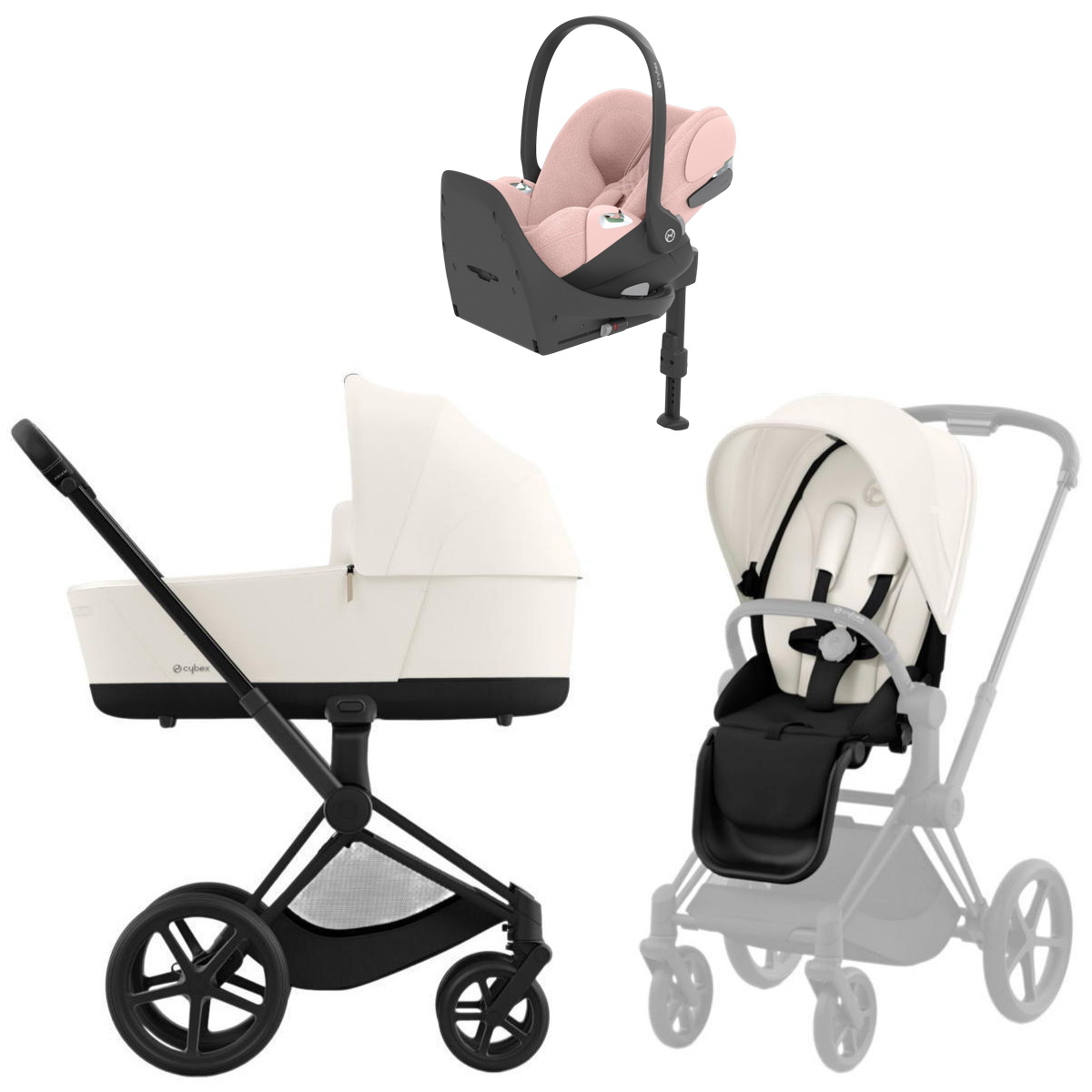 Коляска Cybex Priam IV Matt Black complete Cloud T Peach Pink Plus Base T 3 в 1 Off White