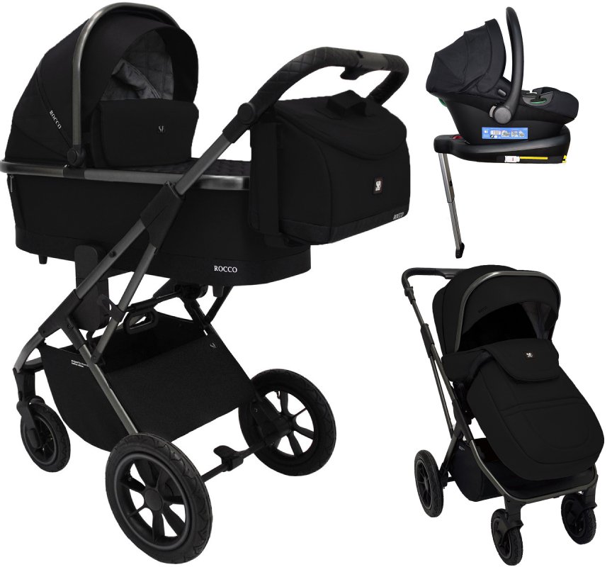 Коляска 4 в 1 Sweet Baby Rocco Air + автокресло Elegante Plus с базой i-Size ISOFIX DK780 Black (Air)