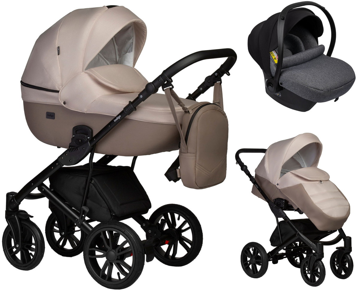 Детская коляска Indigo Mio S 3 в 1 с автокреслом Avionaut Cosmo Grey 03 т.бежевая кожа+св.бежевый
