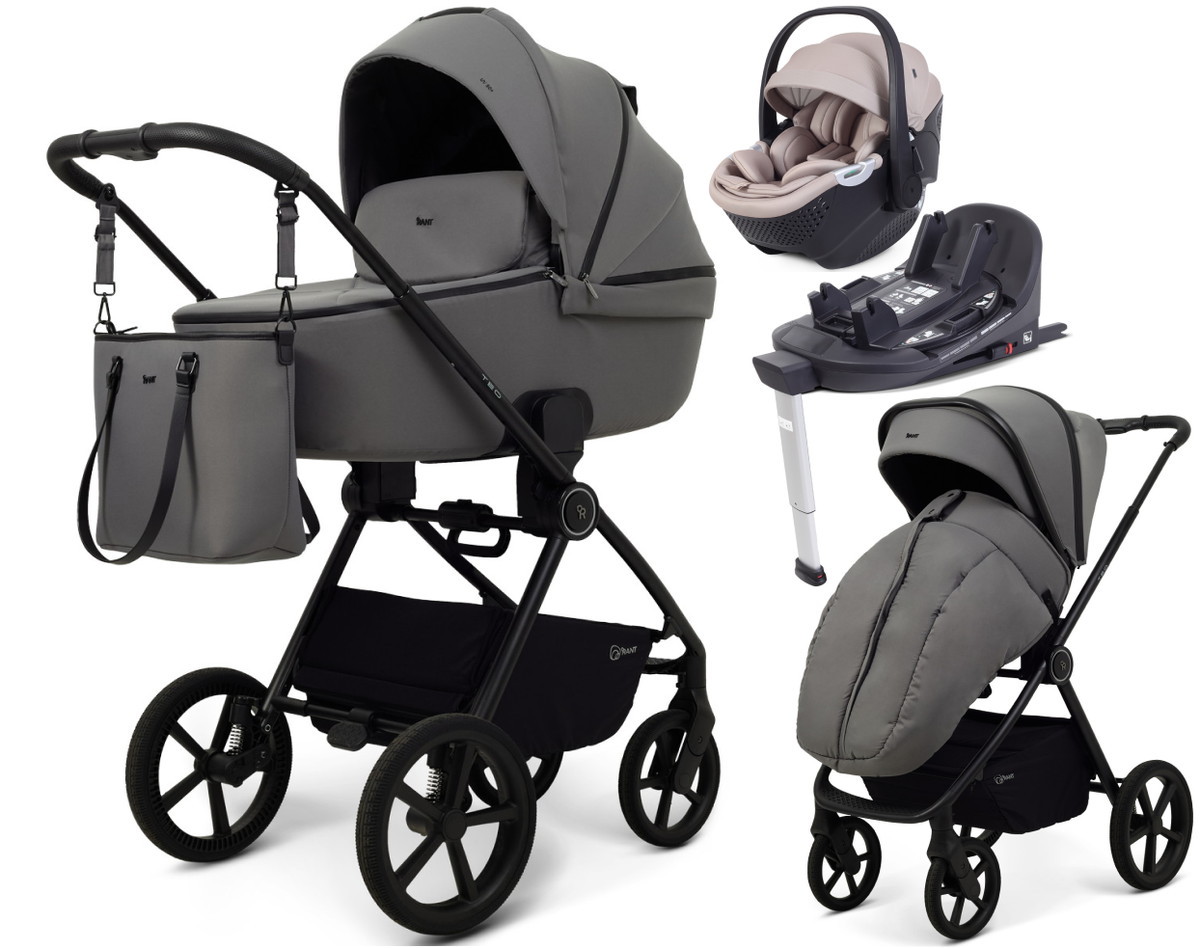Детская коляска Rant Teo Soft 4 в 1 с автокреслом Aster Zero Beige и базой Grey