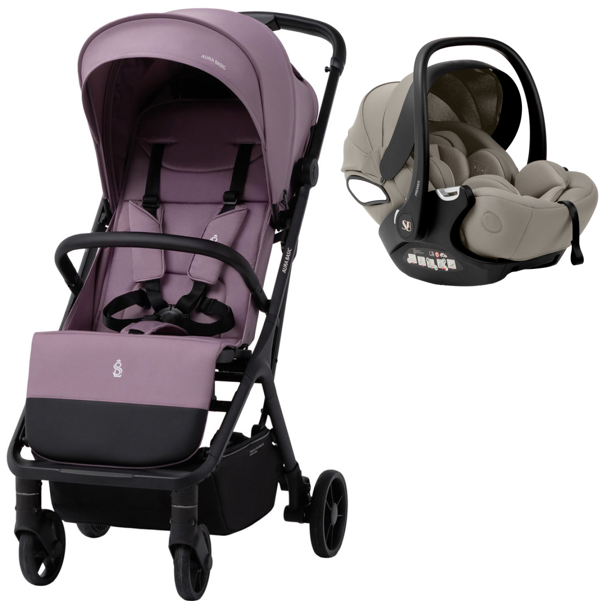 Прогулочная коляска Sweet Baby Aura Basic SBL + автокресло Premier Begie Rose
