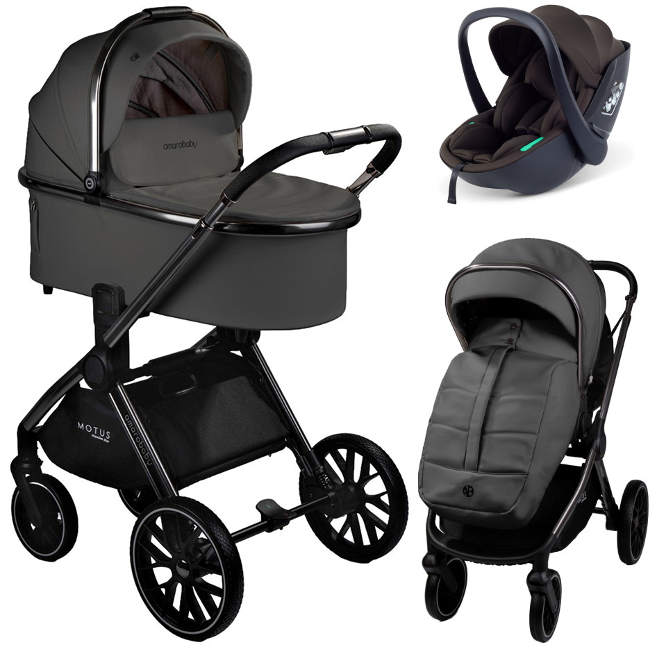 Детская коляска AmaroBaby Motus Premium Ecco 3 в 1 с автокреслом Rant Miro Brown серый