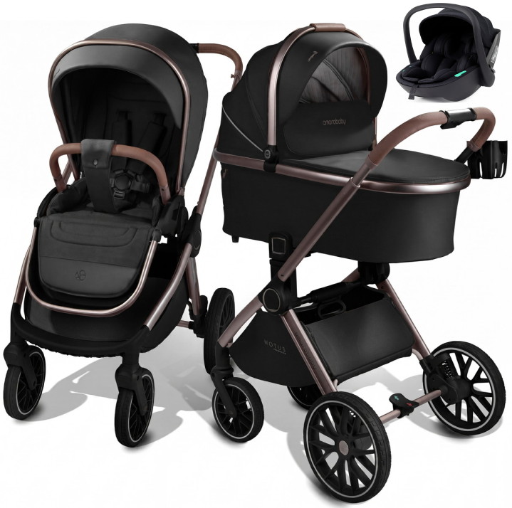 Детская коляска AmaroBaby Motus Premium Ecco Exclusive 3 в 1 с автокреслом Rant Miro Black черный