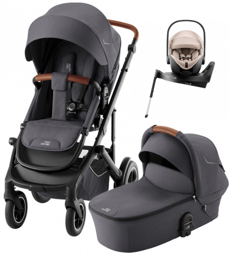 Коляска 3 в 1 Britax Roemer Smile 5Z и автокресло Baby-Safe PRO Style Teak + Vario Base 5Z Midnight Grey