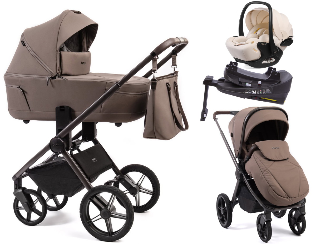 Детская коляска Peppy Monaco Thermo 4 в 1 с автокреслом Verona Beige и базой Mocca (кофе), рама серо-коричневая