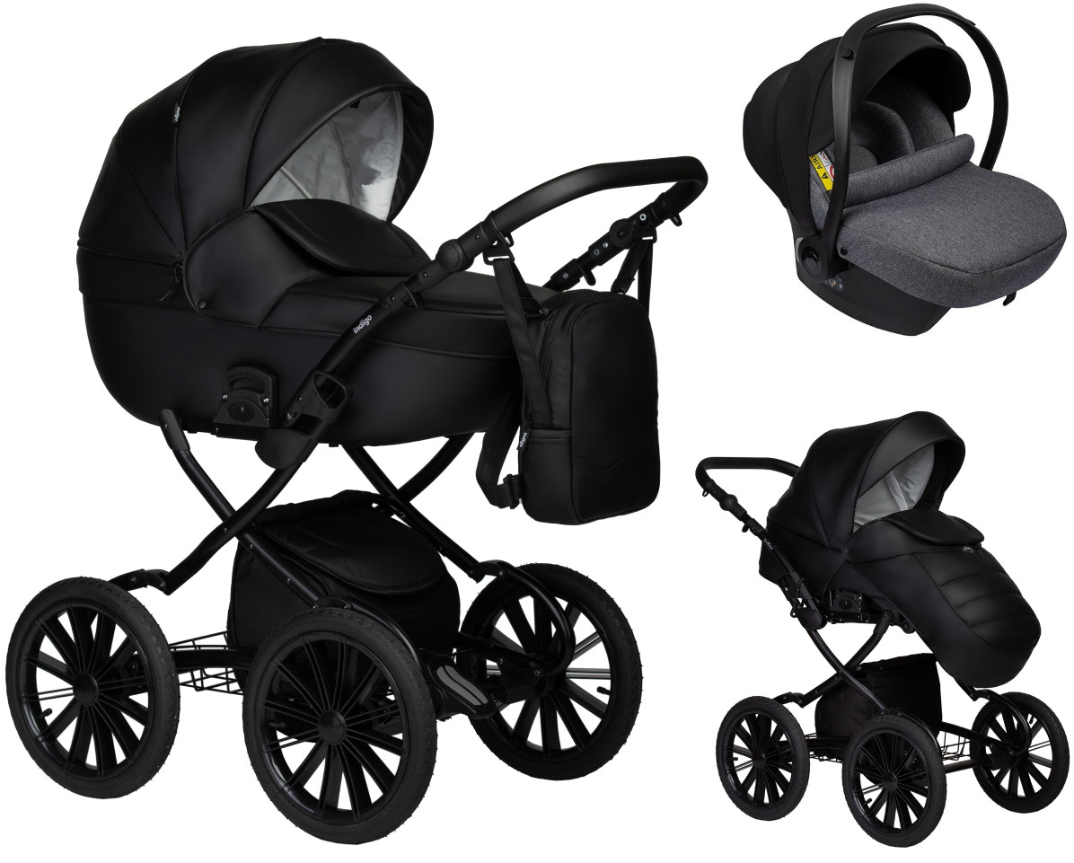 Детская коляска Indigo Mio Eco Plus 14 3 в 1 с автокреслом Avionaut Cosmo Grey 01 черная кожа