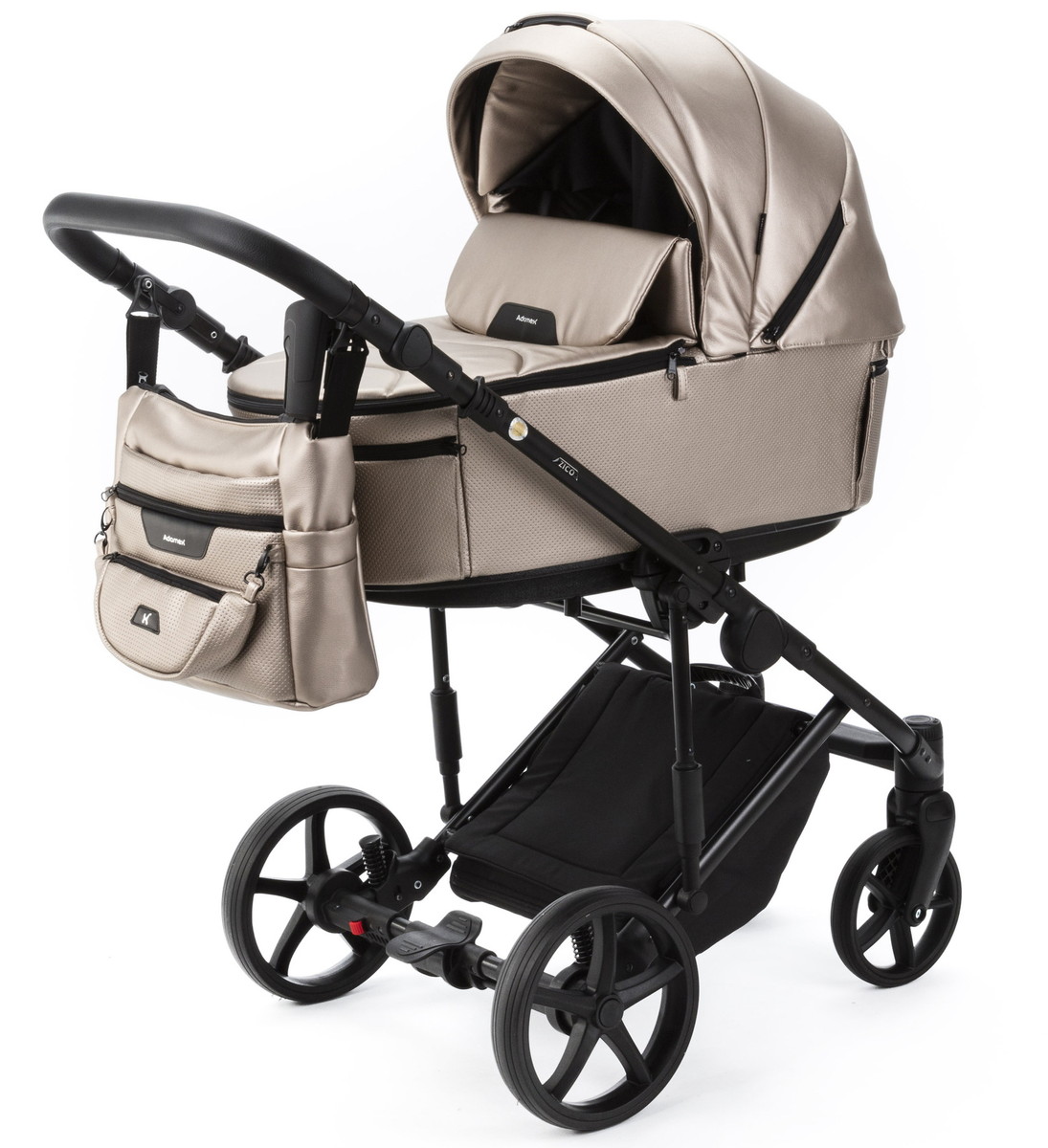 Детская коляска Adamex Zico Deluxe New 3 в 1 ZN-SM6 (БЕЖЕВАЯ ПЕРЛ. КОЖА)