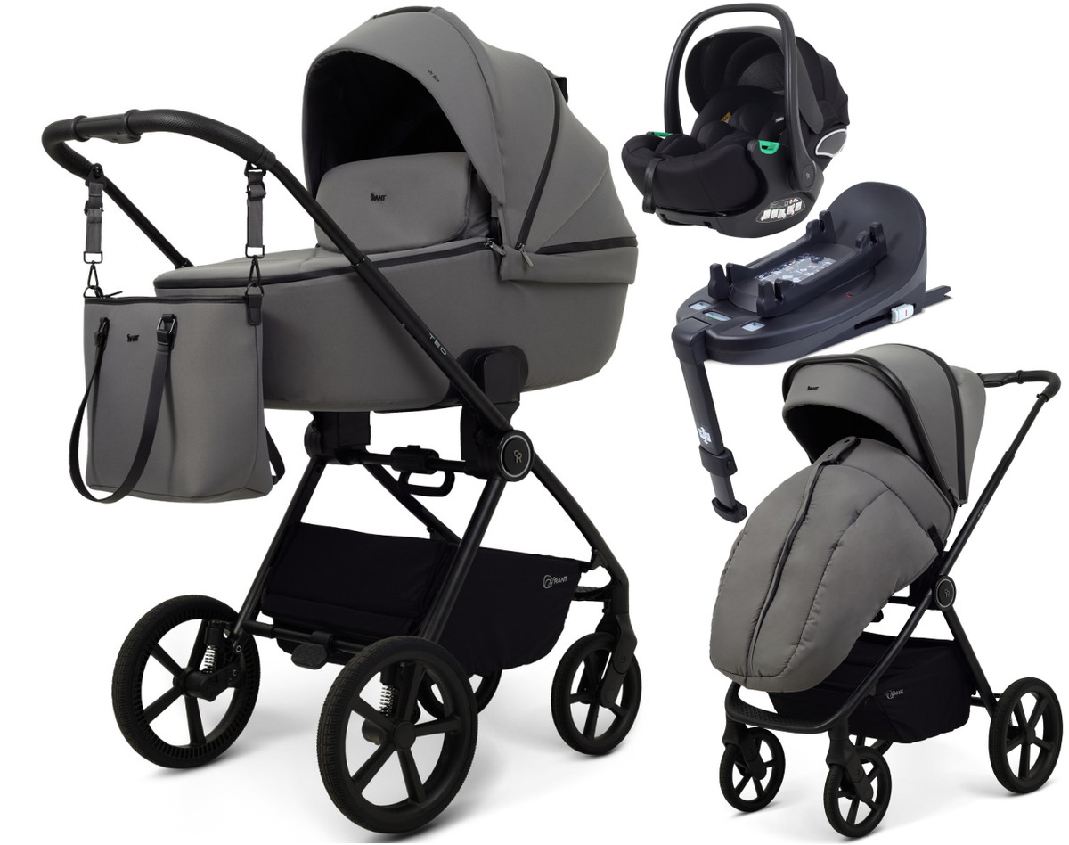 Детская коляска Rant Teo Soft 4 в 1 с автокреслом Evomax Black и базой Grey