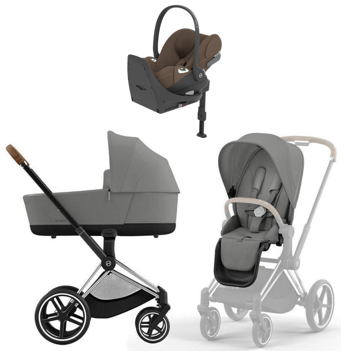 Коляска Cybex Priam IV Chrome Brown complete Cloud T Coconut Brown Plus Base T 4 в 1 Mirage Grey
