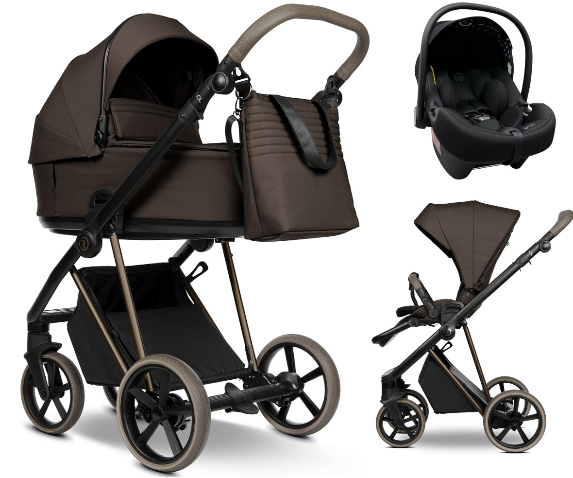 Детская коляска Roan Sol Vintage Luxury 2.0 3 в 1 с автокреслом Tutis Elo Lux EduSky Black VIN 04/TC Turkish Coffe/Bronze/руч.Cappuccino