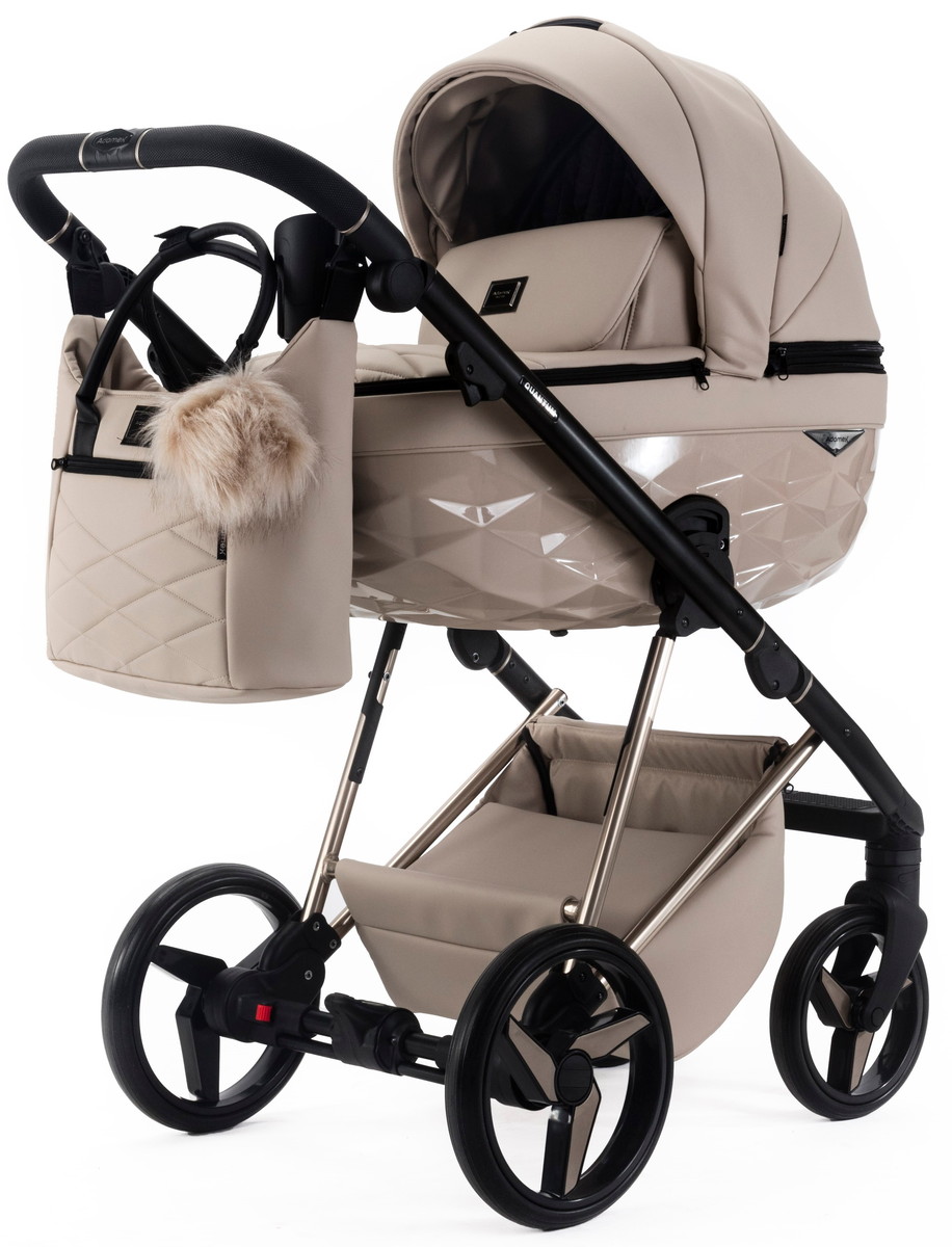 Детская коляска Adamex Quantum Superstar Deluxe 2 в 1 Q-STAR155-K (СВ.БЕЖ.КОЖА+СВ.БЕЖ.ДНО+БЕЖ.РАМА)