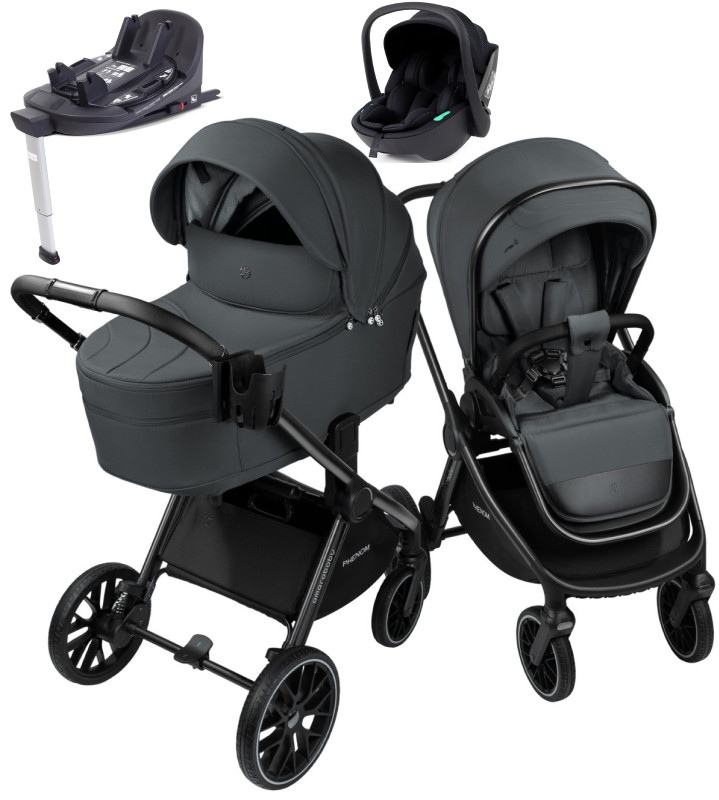 Детская коляска AmaroBaby Phenom 4 в 1 с автокреслом Rant Miro Black и базой графит
