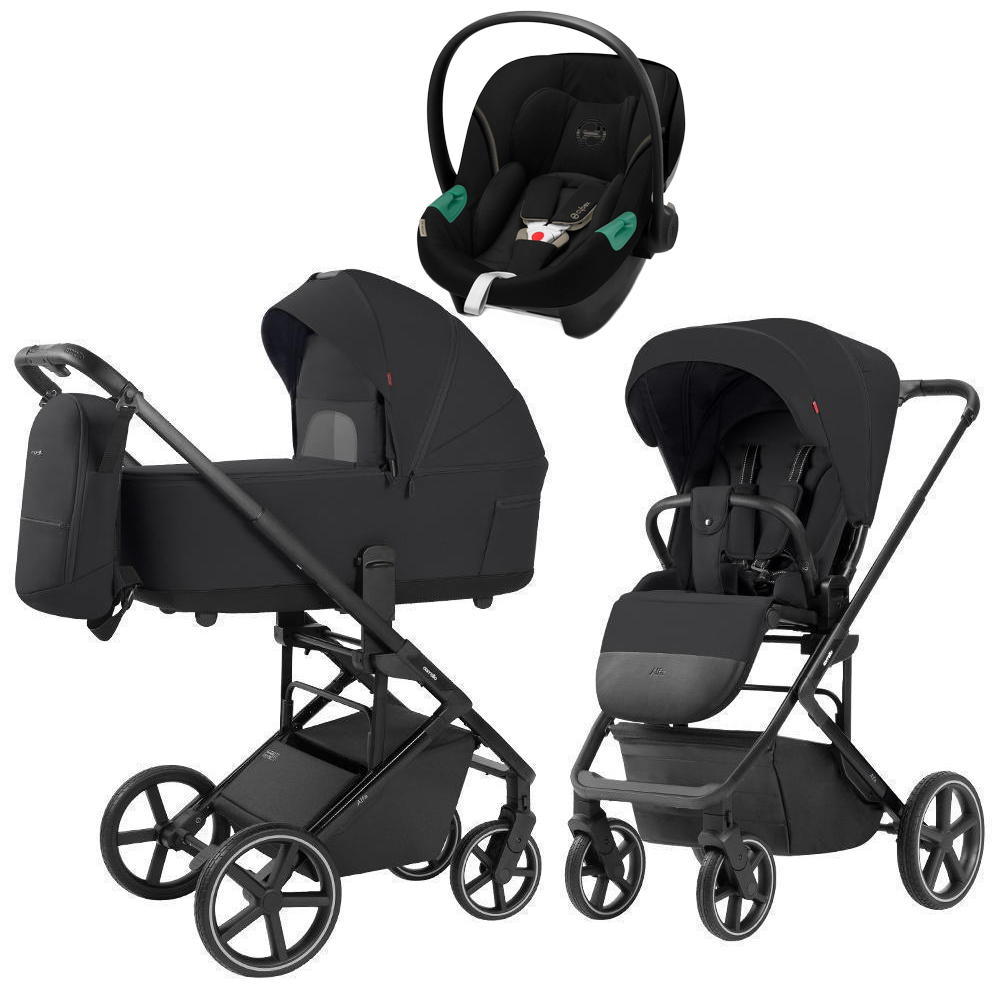 Коляска Carrello Alfa CRL-6522 2025 Cybex Aton S2 i-Size Moon Black 3 в 1 Rock Black